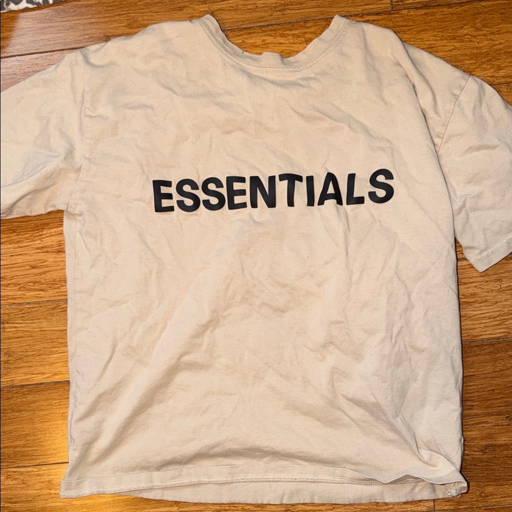 Essentials Crew Neck Tee in Beige with Black Logo